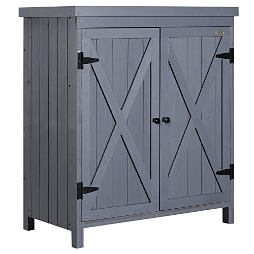 CDT MEDIA Outdoor Tool Shed with Galvanized Top and 2 Shelves for Yard Tools or Pool Accessories, Gray