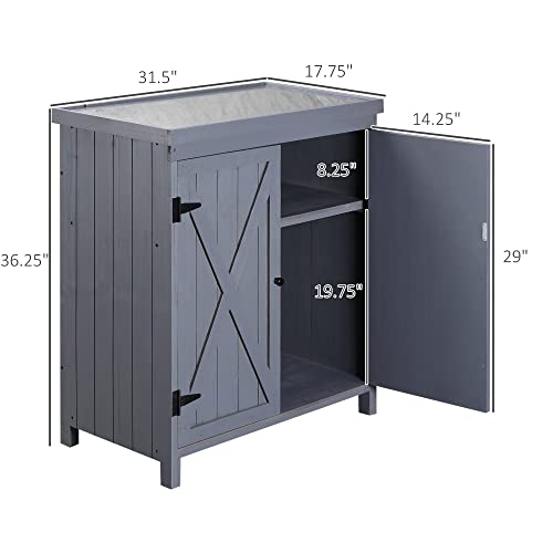 CDT MEDIA Outdoor Tool Shed with Galvanized Top and 2 Shelves for Yard Tools or Pool Accessories, Gray