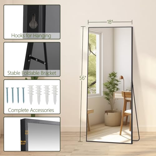 56x18 Full Length Mirror for Bedroom or Living Room - Black