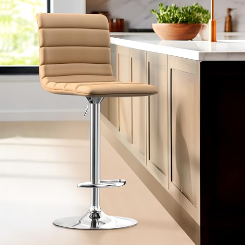Modern Adjustable Barstools: Set of 2 Swivel PU Leather Stools for Kitchen Island/Counter (Sand Color)