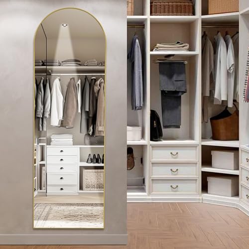 Full Length Bedroom Mirror 64x21 with Stand - Gold Frame