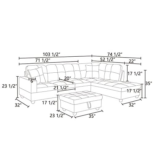 Blue Sectional Sofa: CDT MEDIA MZX-Carl-SS-00038-LWJ, 103.5x74.5x35 (Audience: General furniture shoppers)