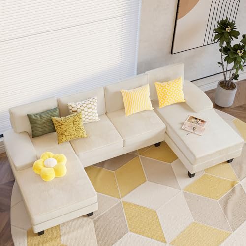 Convertible U-Shaped Sectional Sofa with Soft Chenille Fabric for Living Room