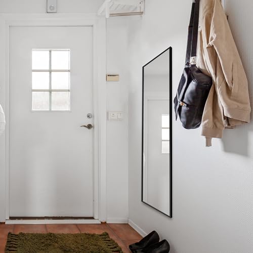 Full Length Standing Mirror for Bedroom and Living Room - Black Aluminum Frame (56x15)