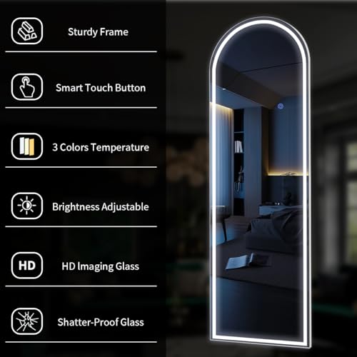 Full Length LED Arched Mirror with Stand for Living Room and Cloakroom