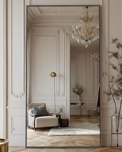 Black Full-Length Floor Mirror with Stand for Bedroom