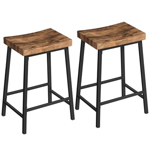 Set of 2 Industrial Style Bar Stools with Footrest, Counter Height, for Kitchen, Dining Room, Bar - Rustic Brown/Black