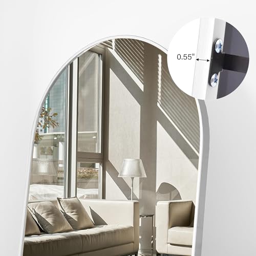 Arch Full Length Mirror with Stand for Bedroom - White