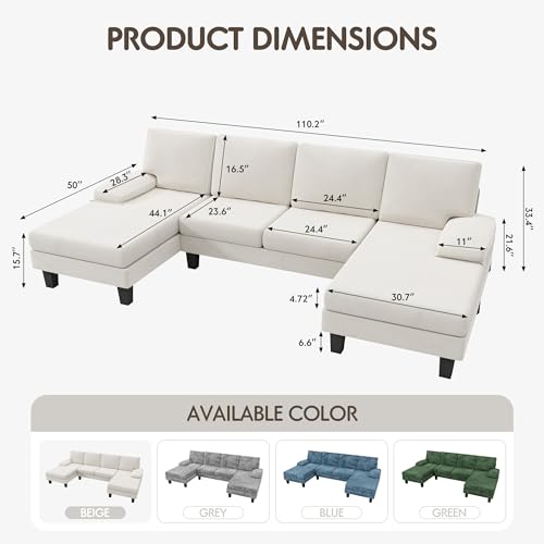 Convertible U-Shaped Sectional Sofa with Soft Chenille Fabric for Living Room