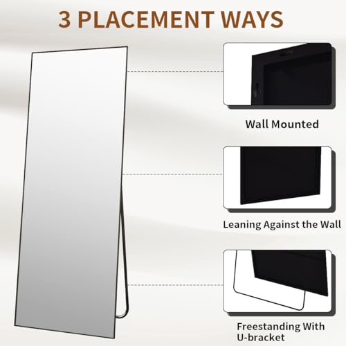 Full Length Floor Mirror, 21 x 57, Aluminum Alloy Frame - Black - Bedroom and Living Room