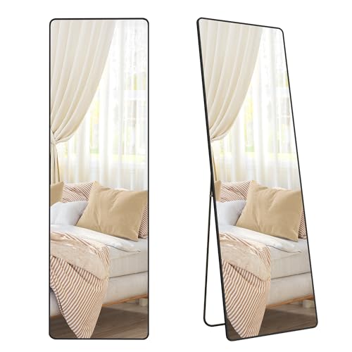 Full Length Mirror, 63 x 19.7 Inches, Rectangle Mirror with Stand, Aluminum Alloy Frame - Ideal for Bedroom, Living Room, Cloakroom