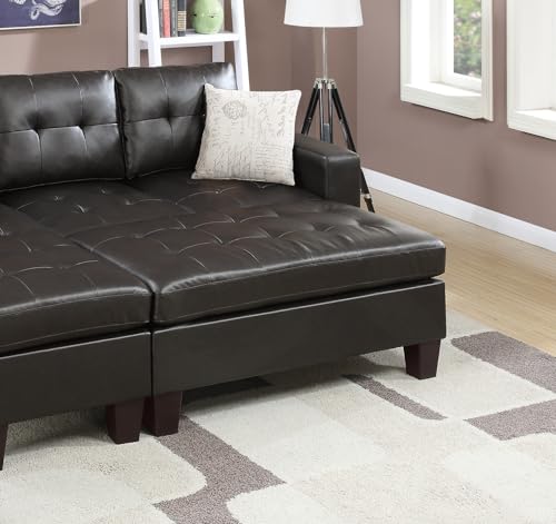 Classic Leather Reversible Sectional Sofa with Tufted Ottoman Chaise