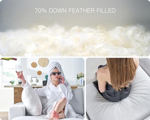 Oversized Down Filled Modular Sectional Sofa, 4 Seats L Shaped Couch with Chaise, Ottoman - Comfy White Linen Couch Set for Living Room