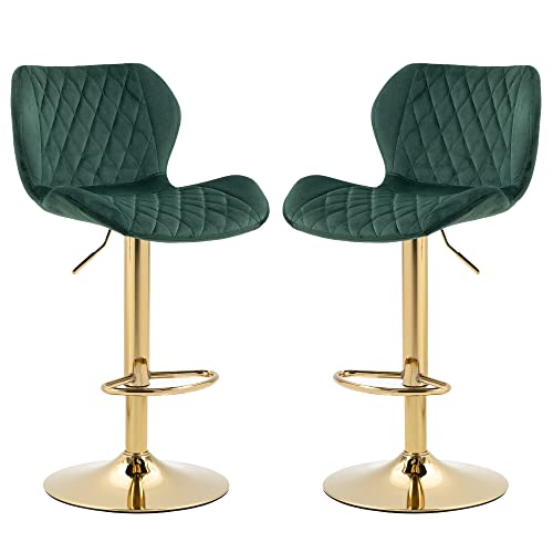 Modern Velvet Swivel Bar Stools Set of 2 - Green & Gold
