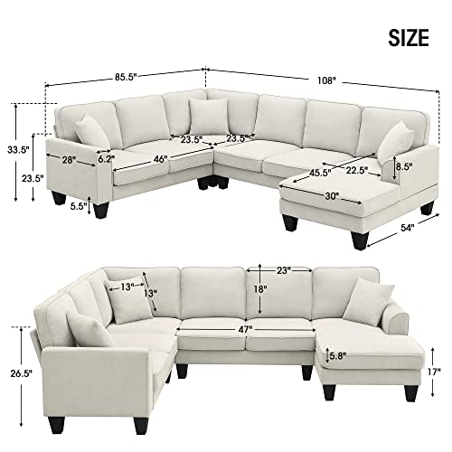 Modern U Shape Sectional Sofa for Living Spaces - Beige