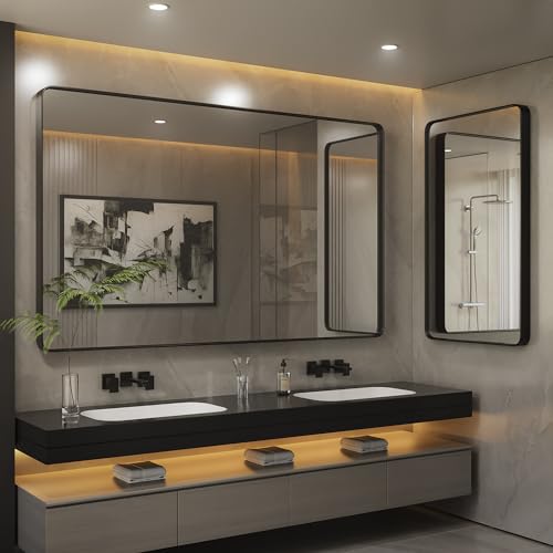 Black Metal Framed 40x32 Bathroom Mirror Wall Mounted