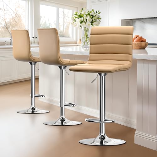 Modern Adjustable Barstools: Set of 2 Swivel PU Leather Stools for Kitchen Island/Counter (Sand Color)
