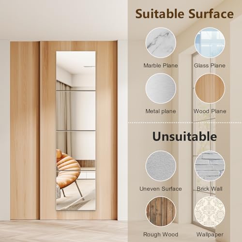 Unbreakable Mirror Tiles for Bedroom Home Gym Door, Full Body Shatterproof Mirror Stickers for Walls (4pcs)