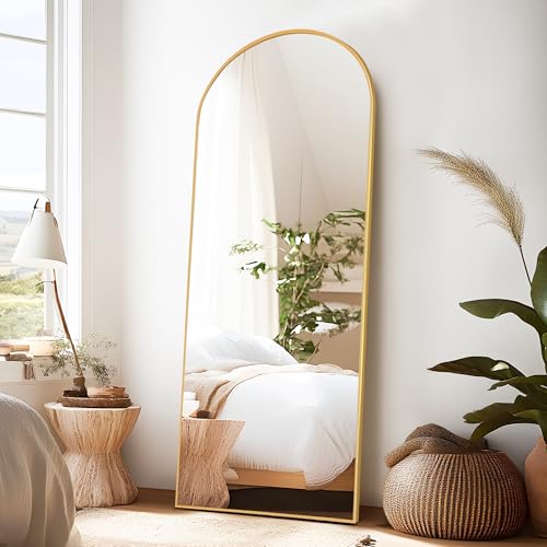 Gold Full Length Arched Mirror with Stand - Free Standing or Wall Lean