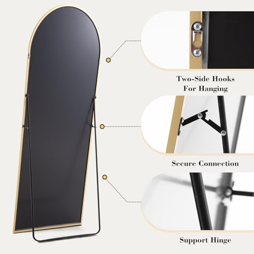 Full Length Floor Mirror with Stand for Bedroom or Living Room - Gold