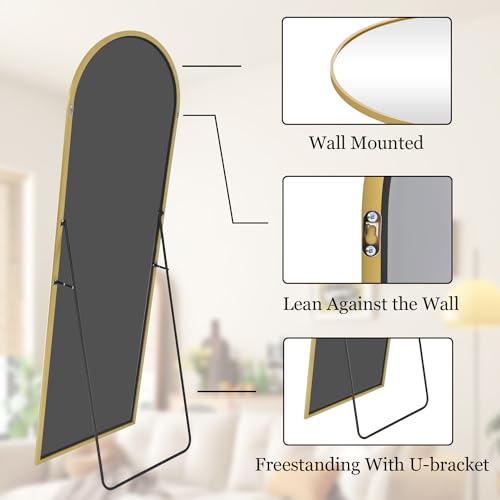 Full Length Arch Mirror with Stand, Gold, for Bedroom and Living Room