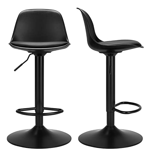Set of 2 Swivel Barstools for Kitchen, Black