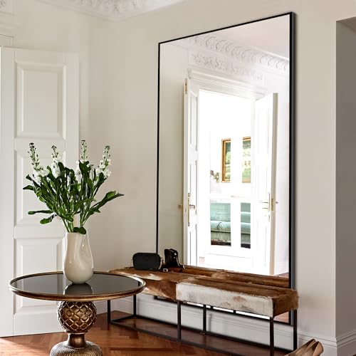 Oversized Full Length Mirror with Stand for CDT MEDIA - Black Aluminum Frame - Free Standing, Hanging or Leaning