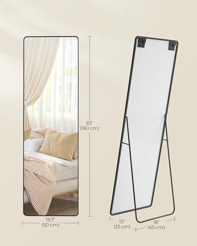 Full Length Mirror, 63 x 19.7 Inches, Rectangle Mirror with Stand, Aluminum Alloy Frame - Ideal for Bedroom, Living Room, Cloakroom