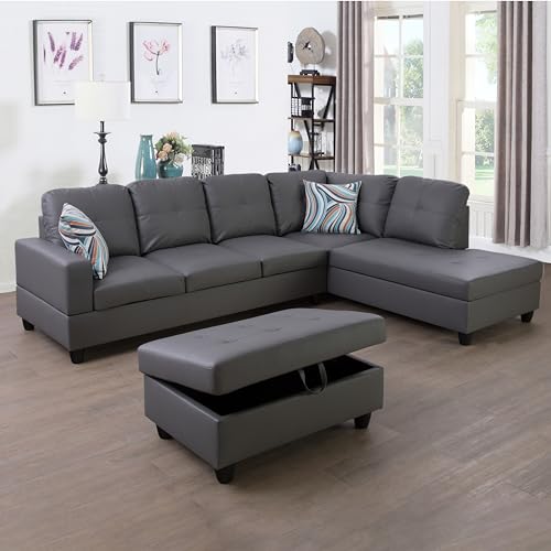 Dark Grey Leather Right Chaise Sofa by CDT MEDIA MZX-Niki-SF-00101-LWJ