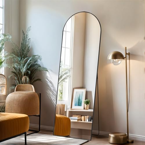 Arched Full-Length Mirror, 16x59 with Shatter-Proof Glass, Floor Standing or Leaning, Aluminum Frame for Bedroom or Cloakroom