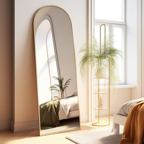 Gold Floor Mirror, Arched Full Length Mirror with Stand for Bedroom and Living Room