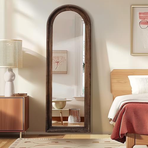 Elegant Large Brown Arched Full-Length Mirror for Living Room and Bedroom