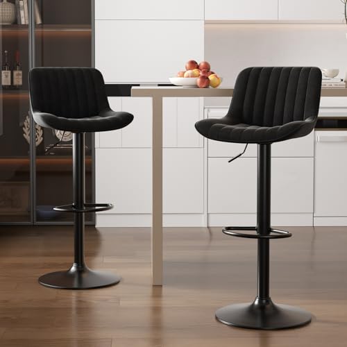 2 Black Swivel Kitchen Bar Stools - Adjustable Height & Modern Design
