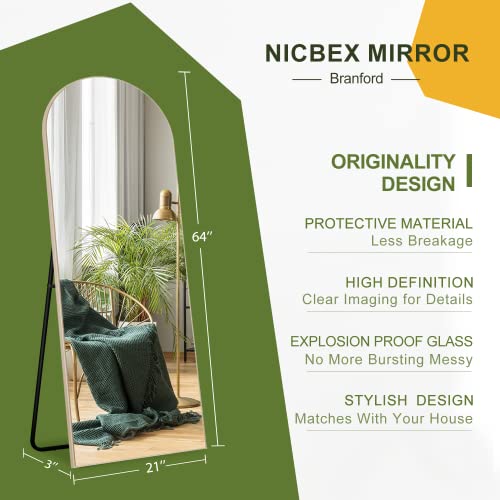 Full-length Wooden Mirror for Bedroom, Bathroom, or Living Room - 64 x 21