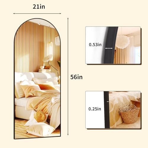 Black Floor Mirror - 21x 56 Rectangle, Aluminum Frame Free-Standing/Wall-Leaning Full-Length Mirror for Living Room, Bedroom, and Cloakroom.