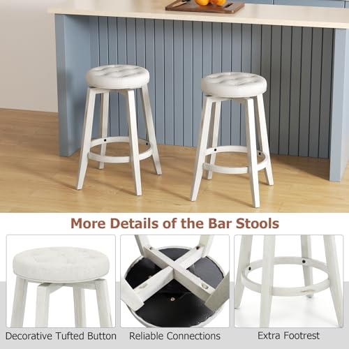 2 Pack White 26-Inch Swivel Bar Stools for Kitchen Island or Home Bar