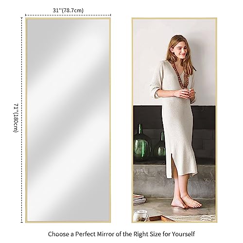 CDT MEDIA Full-Length Gold Mirror with Stand for Bedroom