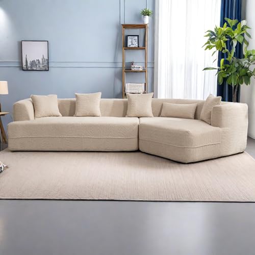 Modern Minimalist Modular Sectional Sofa Set for Living Room in Light Brown Boucle Fabric