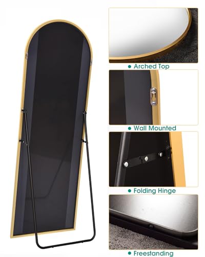 Gold Floor Mirror, Arched Full Length Mirror with Stand for Bedroom and Living Room
