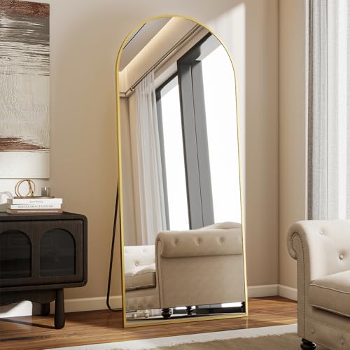 Full Length Arch Mirror with Stand, Gold, for Bedroom and Living Room