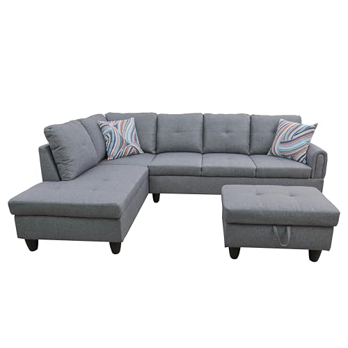 CDT MEDIA L Shaped Modular Sofa with Storage Ottoman - Dark Grey. Suitable for Apartments, Living Rooms, and Offices.