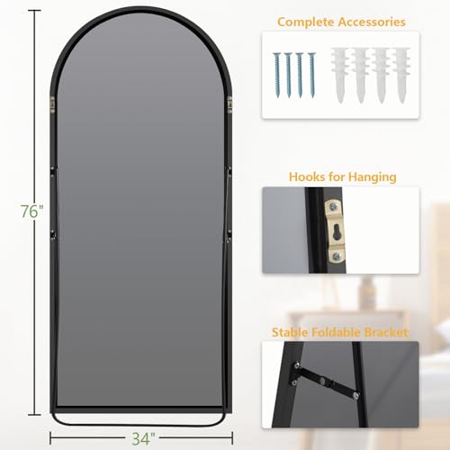 MELOMOIR Black Full-Length Floor Mirror - Arched, Free-Standing or Leaning