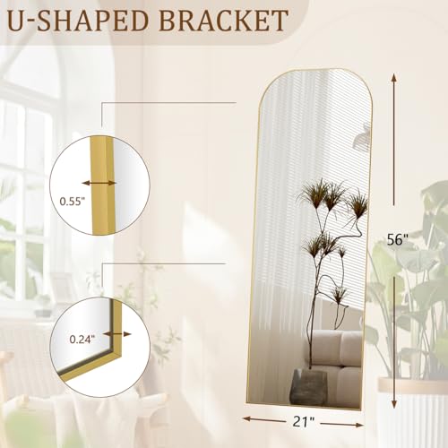 Full Length Gold Wall Mirror with Stand, 56x21 - Bedroom & Living Room