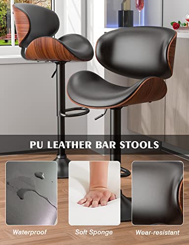 Modern Adjustable Bentwood Barstools Set of 2 for Kitchen Counter with Back and Footrest - Black