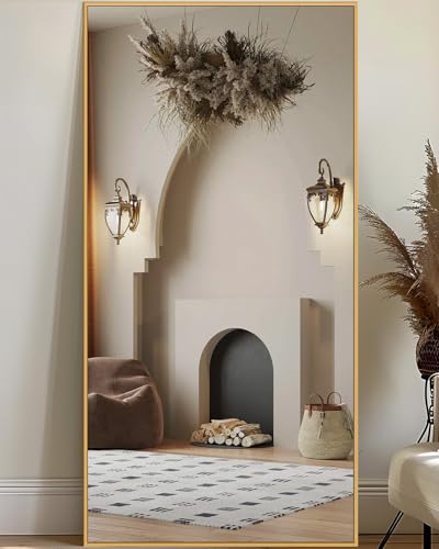 Oversized 78x38 Arched Full Length Mirror with Stand - Freestanding or Wall-Mounted in Gold