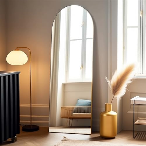 Gold Arch Floor Mirror with Stand for Bedroom and Living Room