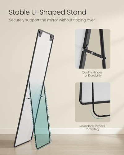 Full Length Mirror, 63 x 19.7 Inches, Rectangle Mirror with Stand, Aluminum Alloy Frame - Ideal for Bedroom, Living Room, Cloakroom