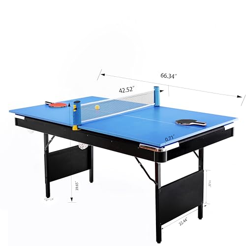 5.5Ft 3-in-1 Billiard, Game, and Table Tennis Table for Living, Play, Game Rooms in Black+Blue