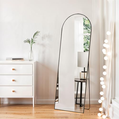 Arched Full-Length Mirror, 16x59 with Shatter-Proof Glass, Floor Standing or Leaning, Aluminum Frame for Bedroom or Cloakroom