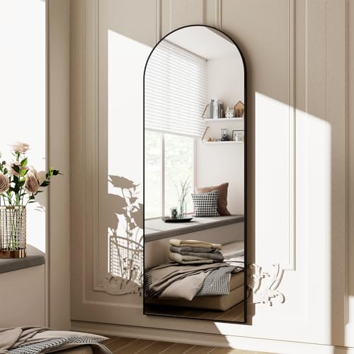 HARRITPURE 64x21 Arched Full Length Mirror - Free Standing or Wall-Mounted, Black Aluminum Frame for Living Room, Bedroom, and Cloakroom
